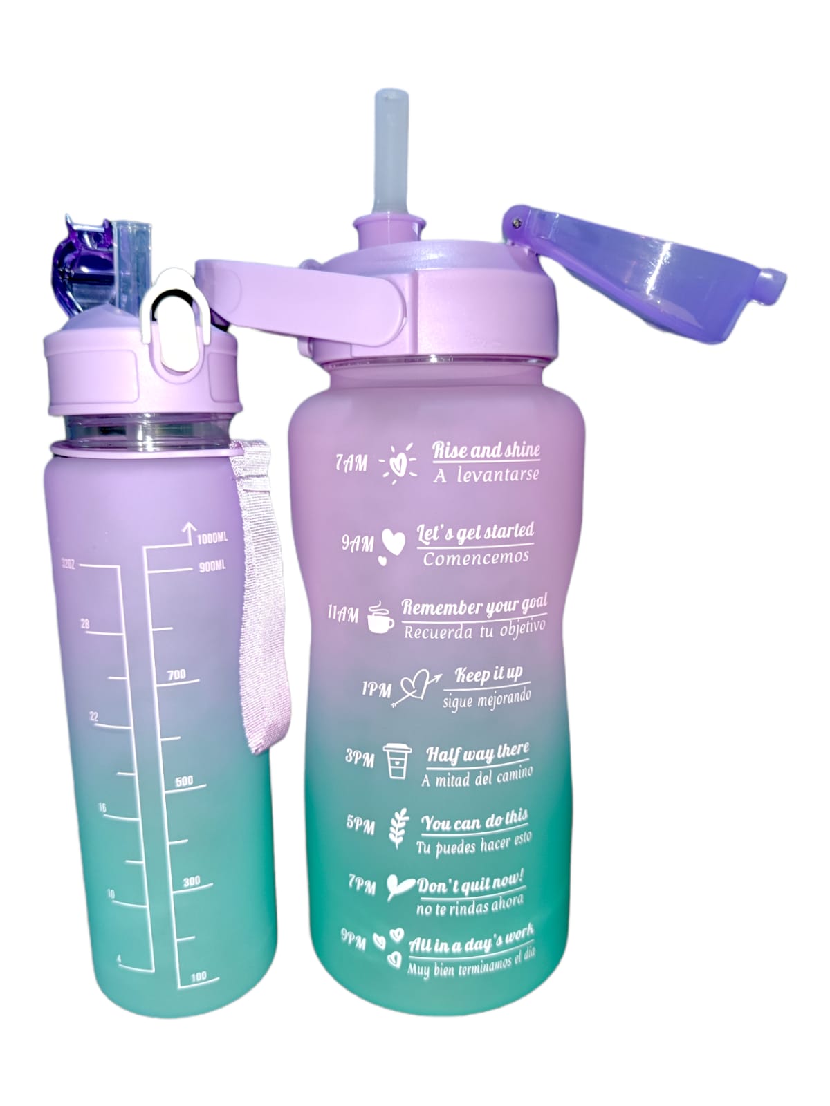 Botella de agua deportiva motivacional de colores difuminados 2 litros