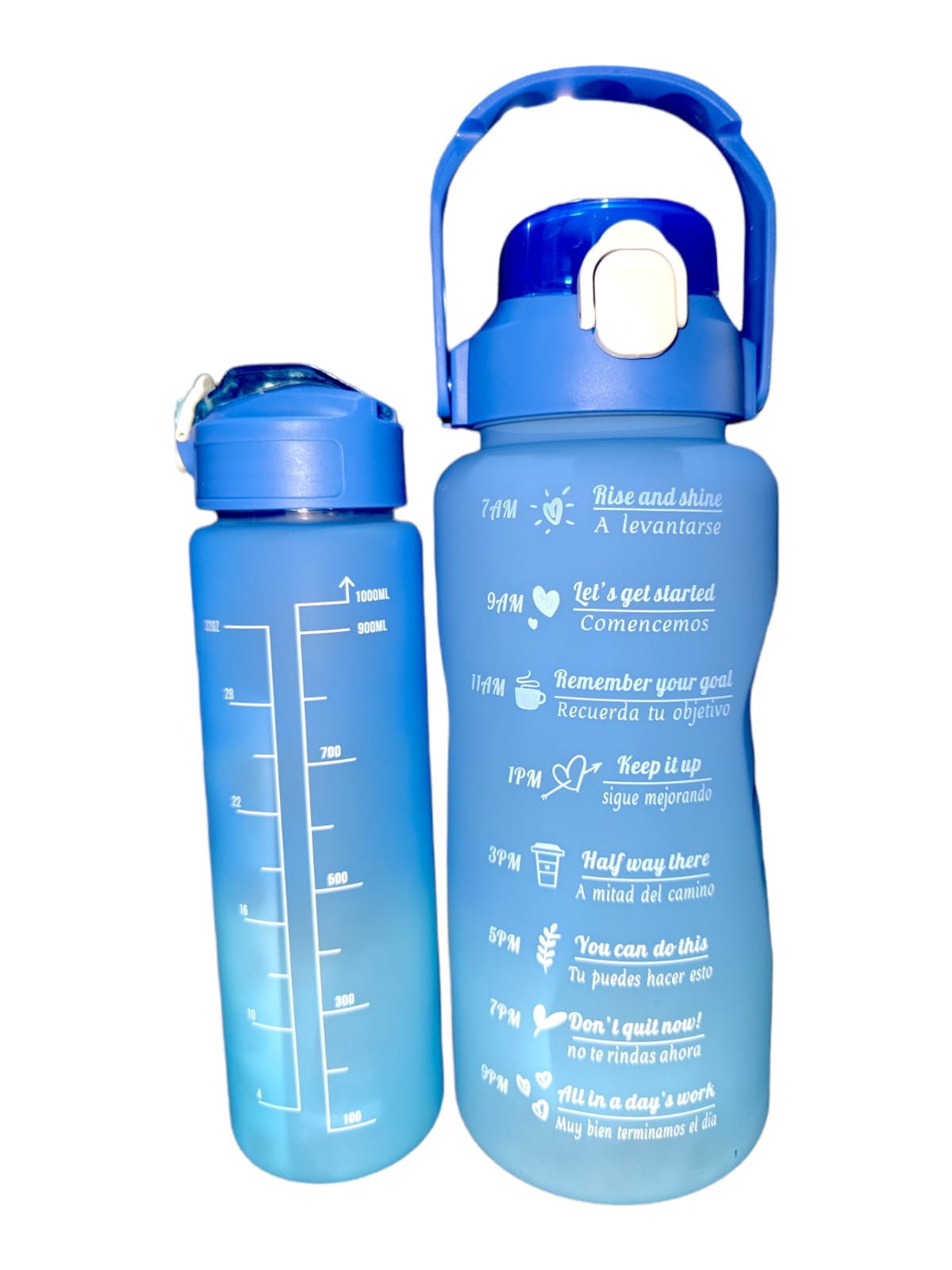 Botella De Agua Motivacional Botella Termo Deportiva 1 Litro Color  Verde-azul